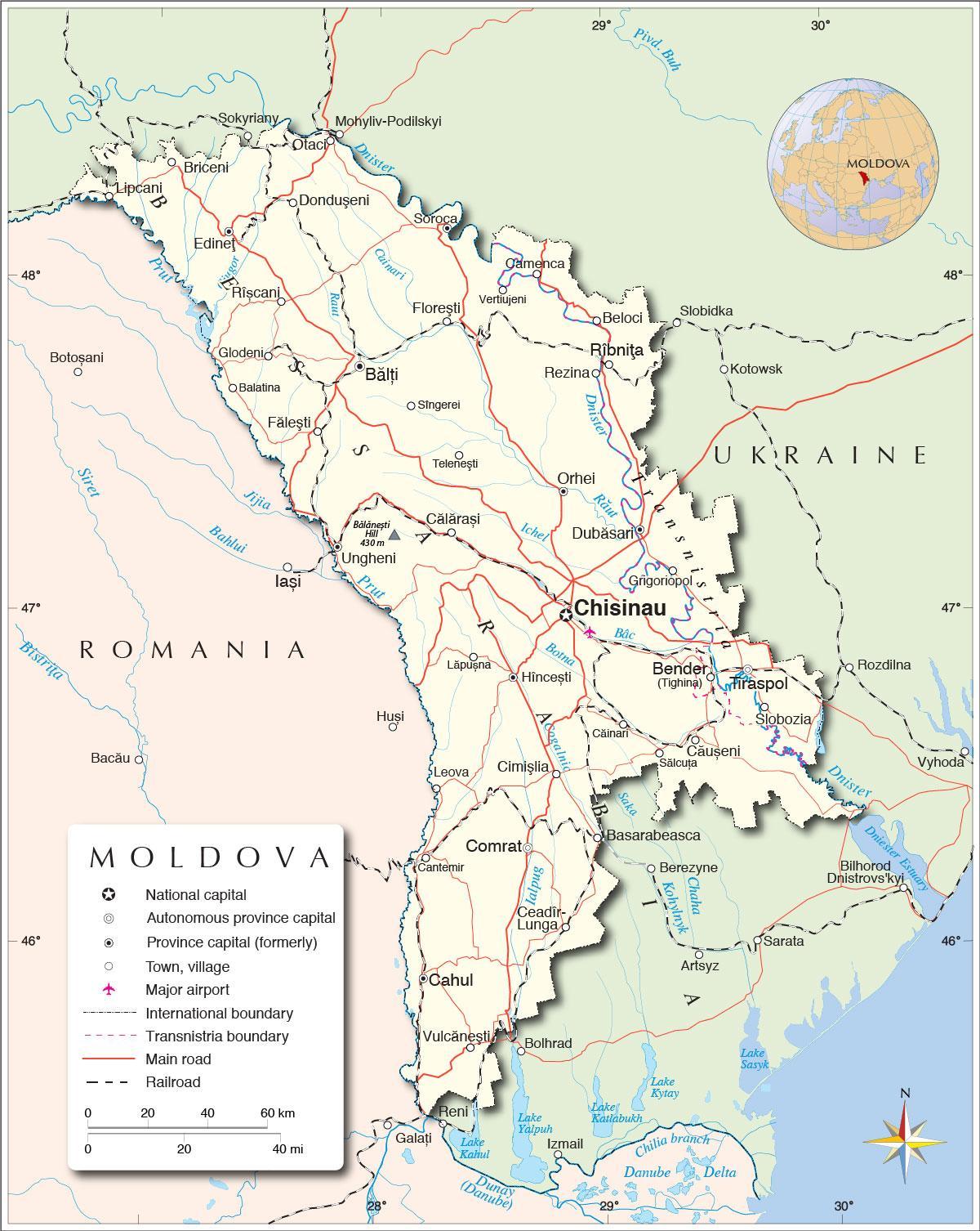 Kort af lýðveldinu Moldavíu